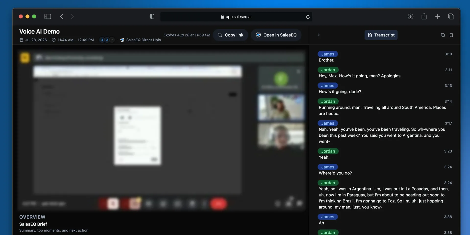 A meeting opened through a public link, showing the expiry date in the header